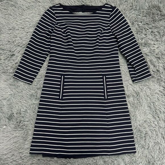 1901 Navy Blue and White Striped Dress Size 10 - Picture 1 of 10